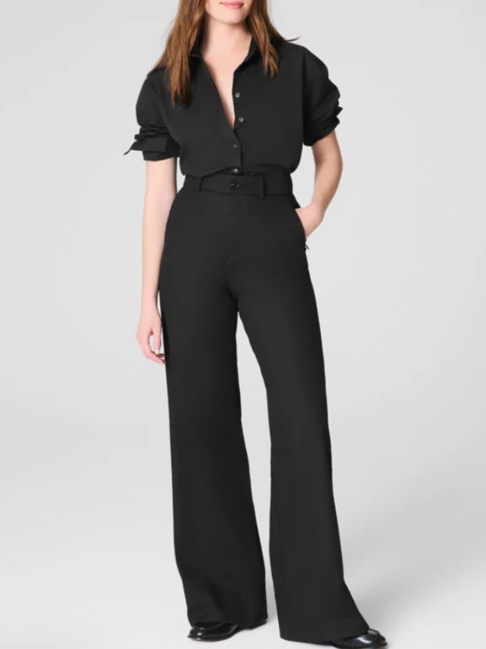 Spanx Supersmooth Stretch Twill Wide Leg Pant Large Tall Classic Black
